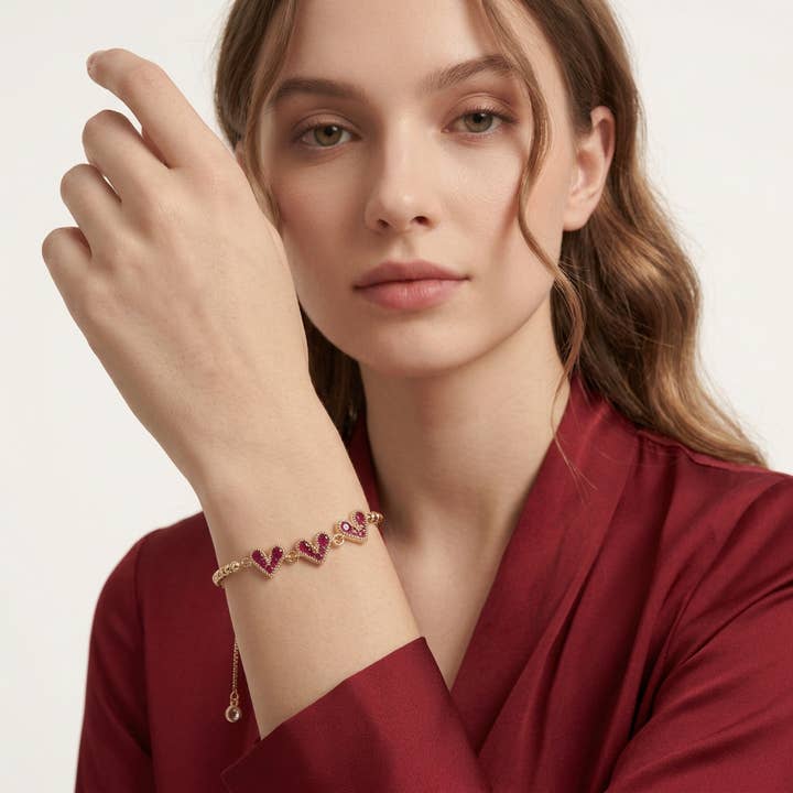 Ruby Red Heart Beaded Bracelet — listing image 3 of 5